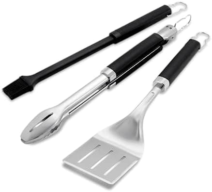 Weber Precision 3‑Piece Grilling Tool Set – Stainless Steel Tongs, Spatula & Silicone Basting Brush with Non‑Slip Handles and…