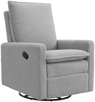 Oxford Baby Uptown Upholstered Glider Recliner Rocking Chair 360° Swivel for Nursery and Living Room - Boucle Koala Gray