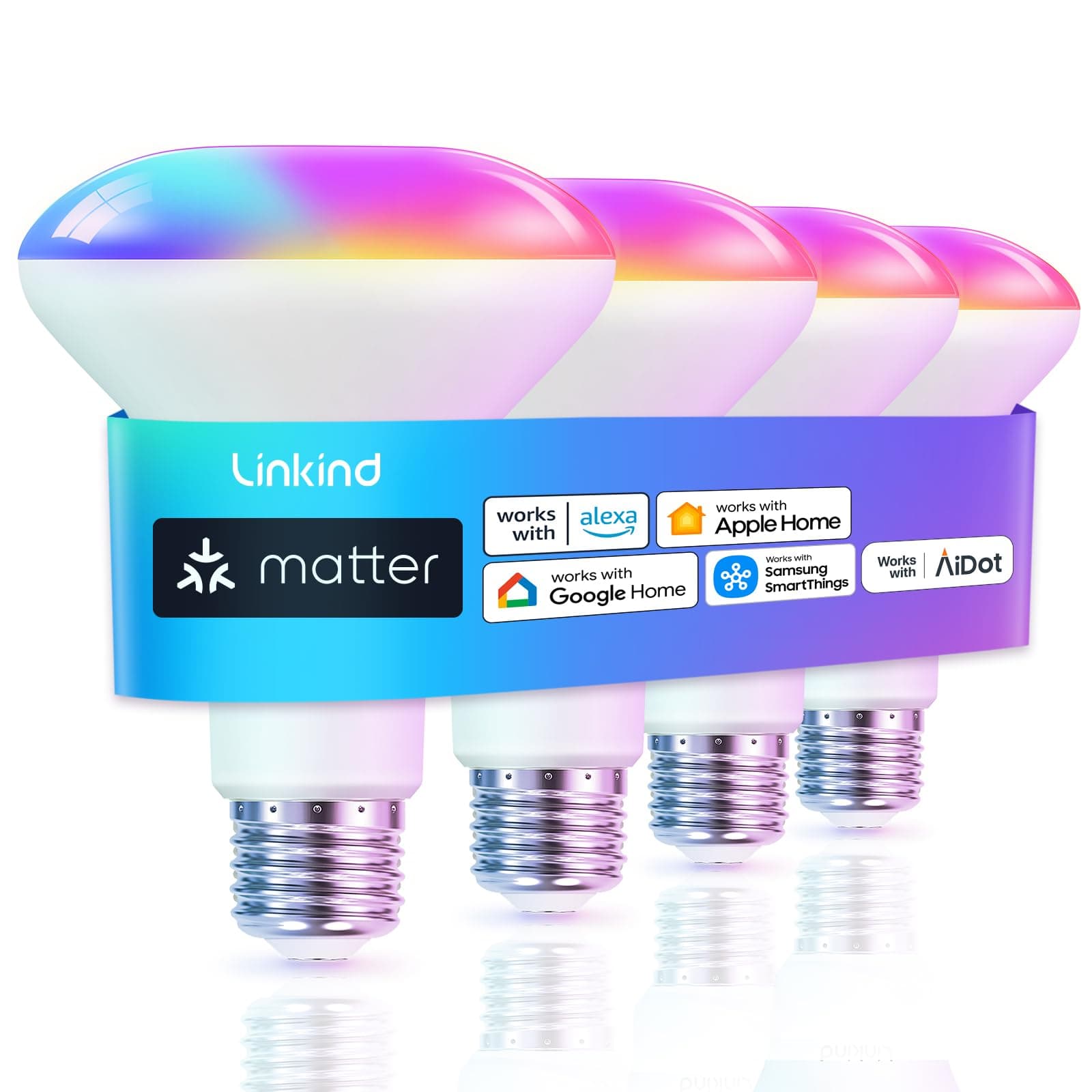 Linkind Matter Smart Light Bulb, BR30 Smart Bulbs, Recessed LED Color Changing Light Bulbs RGBTW, E26 Smart Flood Light Bulbs…