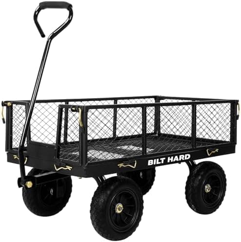 BILT HARD 10" Flat Free Tires Heavy Duty Garden Cart with 180° Rotating Handle and Removable Sides, 4 Cu.Ft…