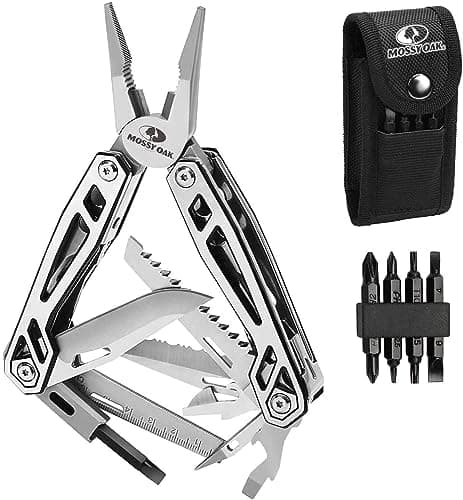 MOSSY OAK Multitool, 21-in-1 Stainless Steel Pocket Knife with Screwdriver Sleeve, Self-locking Pliers with Sheath-Perfect for…