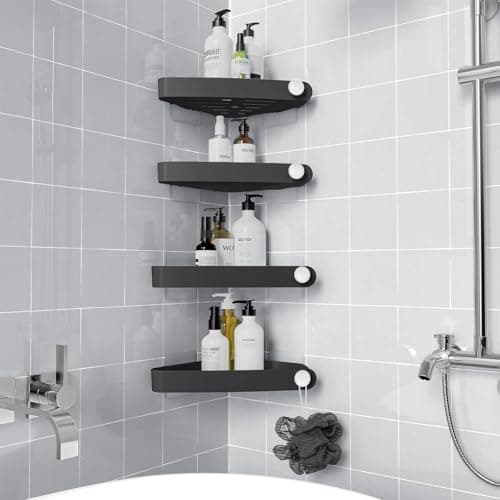 Sotfamily Plastic Shower Caddy Corner (for 90° Only), 4 Pack Adhesive Corner Shower Shelves for Smooth Wall Bathroom Organizers…
