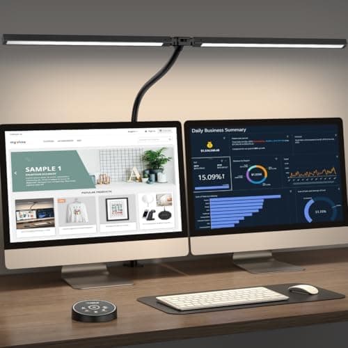 Pzloz Led Desk Lamp for Office Home - Eye Caring Architect lamp with Clamp,Dual Screen Computer Monitor Work Smart Light: 24W 5…