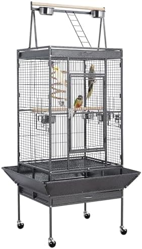 Yaheetech 69-inch Wrought Iron Rolling Large Parrot Bird Cage for African Grey Small Quaker Amazon Cockatiel Sun Parakeet Green…