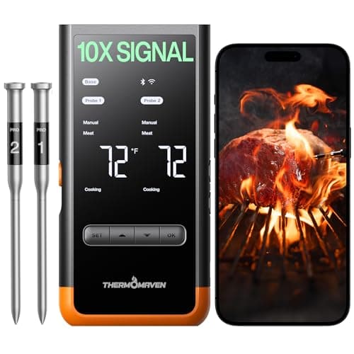 ThermoMaven Wireless Bluetooth Smart Meat Thermometer: Standalone Base, Smart WiFi Thermometer with Sub-1G, 6 Sensors NIST…