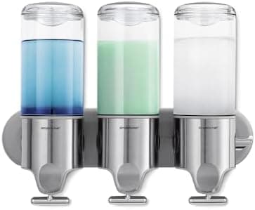 simplehuman Triple Wall Mount Pumps, Hotel-Grade Refillable 3-Chamber Shampoo Conditioner Body Wash Shower…