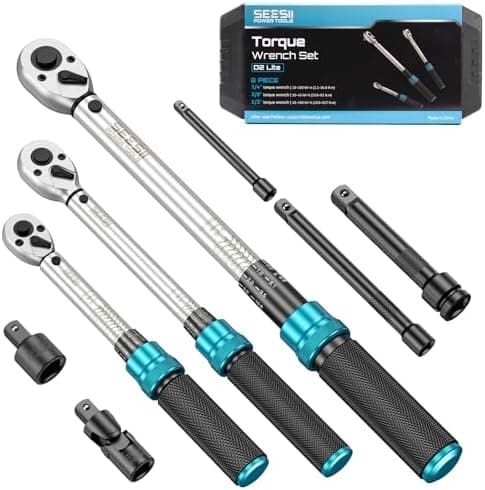 Seesii Torque Wrench Set 1/4" 3/8" 1/2" Drive, Click Type Torque Wrench Kit with Adapters, ±3% Accuracy, Dual Scale 72-Tooth…