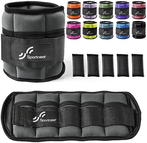 Sportneer Adjustable Ankle Weights Set - 1 Pair (2-10 lbs) Removable Sandbags for Women & Men…