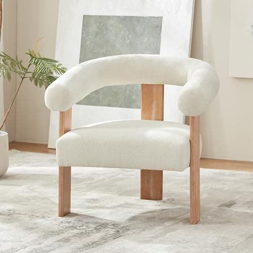 VKNOW Accent Chair Living Room Chair, Modern Upholstered Arm Chair with Solid Wood Legs, Comfy Barrel Accent Chair for Living…