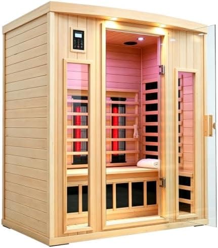 3 Person Infrared Sauna, Ceramic Infrared Sauna 3 Person, Far Infrared Saunas for Home, Low EMF Infrared Indoor Sauna, Hemlock…