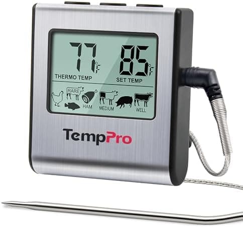 TempPro TP16 Large LCD Digital Cooking Food Meat Thermometer for Smoker Oven Kitchen BBQ Grill Thermometer Clock Timer with…