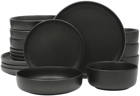 Gibson Elite Pasco 16 Piece (Service for 4) Plates and Bowls Double Bowl Reactive Glaze Dishes Stoneware Ceramic Dinnerware Set…