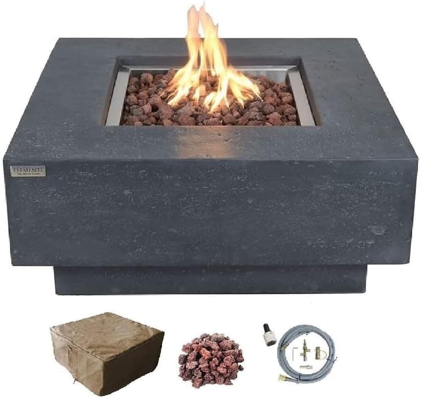Elementi | Manhattan Gas Fire Pit Cast Concrete 36" Square Fire Table, Outdoor Fire Pit Electronic Ignition | Canvas Cover, Lava…