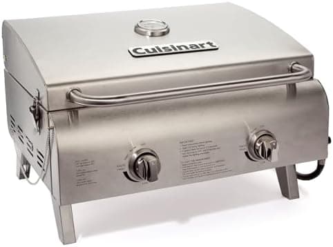 Cuisinart Chef's Style Tabletop Portable Propane Grill, 20,000 BTU Stainless Steel 2-Burner Outdoor…