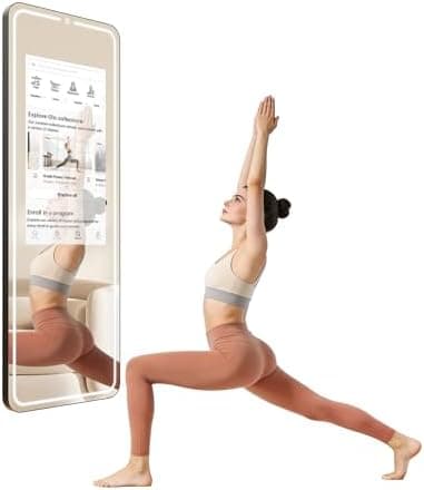 HARZHI 32 Inch Smart Gym Mirror, HD Touch Screen, Android OS, No VIP Fees, Voice Control, Music Sync LED…