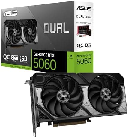 ASUS Dual NVIDIA GeForce RTX 5060 8GB GDDR7 OC Edition (PCIe 5.0, 8GB GDDR7, DLSS 4, HDMI 2.1b, DisplayPort 2.1b, 2.5-Slot…