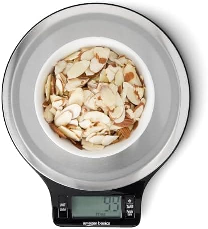 Amazon Basics Digital Kitchen Scale with LCD Display, Tare Function, Multiple Units, Weighs up to 11 Pounds, Batteries Included…