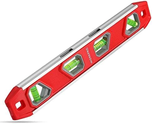 WORKPRO 12 Inch Torpedo Level, Magnetic Small Leveler Tool, Plumbing Level with Pitch Vial, Aluminum Reinforced, 4 Bubbles…