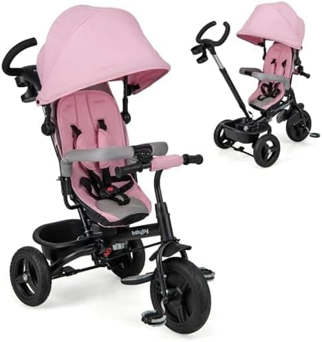 BABY JOY Tricycle, 6 in 1 Trike for Toddler w/Reversible Seat, Adjustable Canopy & Parent Handle, 5-Point Safety Belt, PU Wheels…