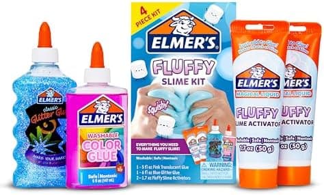 Elmer’s Fluffy Slime Kit, Includes Translucent Color Glue, Glitter Glue, Fluffy Slime Activator, 4 Count - Perfect for Birthday…