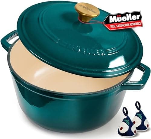 Mueller DuraCast 6 Quart Enameled Cast Iron Dutch Oven Pot with Lid, Sourdough Bread Baking, PFOA-Free, 500°F Oven Safe - All…