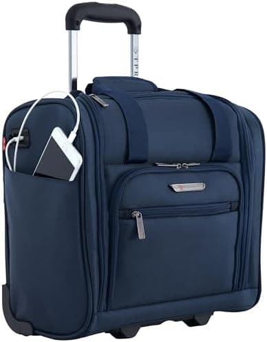 TPRC 15" Smart Underseat Carry-On Luggage with USB Charging Port, Navy Blue