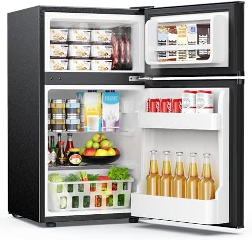 EUHOMY Mini Fridge with Freezer, 3.2 Cu.Ft Mini Refrigerator, Dorm Fridge with 2 Door For Bedroom/Apartment/Office-Food Storage…