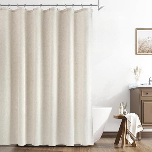 Naturoom Linen Shower Curtain, Country Boho Farmhouse Bath Decor Beige Ivory Shower Curtains for Bathroom Neutral Cloth Weighted…