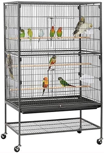 Yaheetech 52'' Bird cage w/Perches & Feeders, Large Birdcage with Pull-Out Tray, Rolling Wheels, Extra Storage, Flight Cage for…