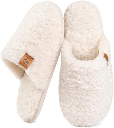 EverFoams Women's Fuzzy Slip-on Slippers Warm Cozy Soft Lightweight Memory Foam Indoor House Shoes