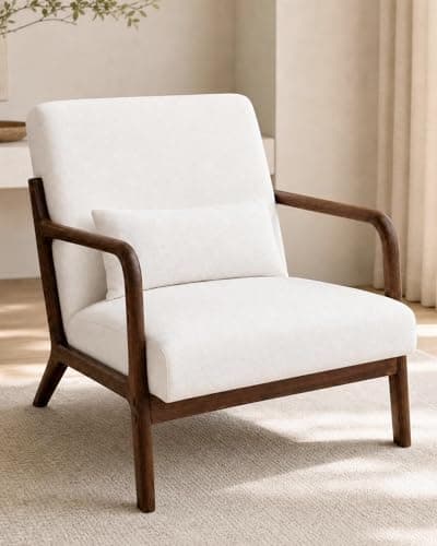 Garvee Mid-Century Chenille Accent Chair, Cozy Reading Chair, Modern Lounge Armchair with Lumbar Pillow, Solid Wood Frame, for…