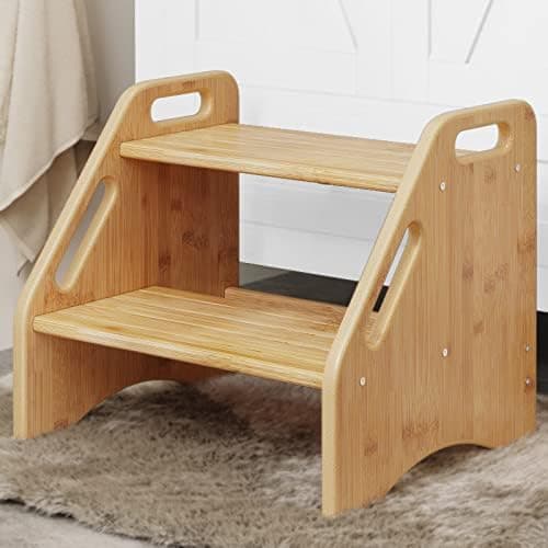 AMBIRD Wooden Step Stool, Two Step Stools Toddler 300 lbs Capacity with Safety Non-Slip Pads and Handles…
