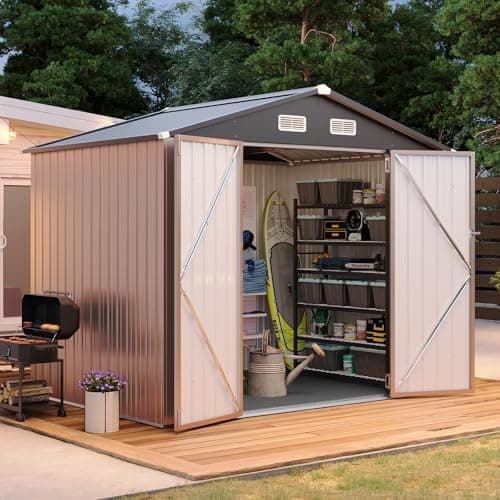 Aoxun 8x6FT Shed with Floor Galvanized Steel Outdoor Storage Shed…