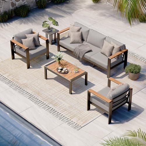 Aluminum Outdoor Patio Furniture Set with Coffee Table, 4 Piece Patio Conversation Sets with…