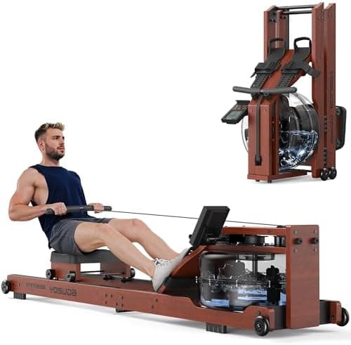 YOSUDA Water Rowing Machines for Home Use - Wooden Foldable Immersive Water Rower Machine 400LBS Weight Capacity with Dedicated…