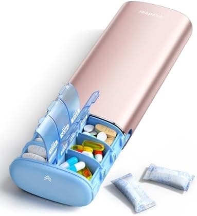 Vaydeer Metal 7 Day Pill Organizer 2 Times a Day – AM PM Weekly Travel Pill Case with Moisture-Proof…
