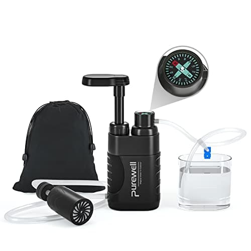 Purewell Water Hand Purifier Pump with Replaceable Carbon 0.01 Micron Water, Stages, Portable Outdoor Emergency and Survival Gear…