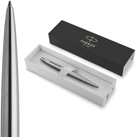 Parker Jotter Ballpoint Pen, Stainless Steel with Chrome Trim, Medium Point, Blue Ink - Smooth Writing, Polished, Professional…