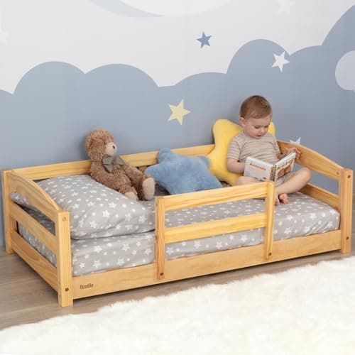 Ocodile Toddler Bed with Rails | Low Montessori Floor Bed Frame for…