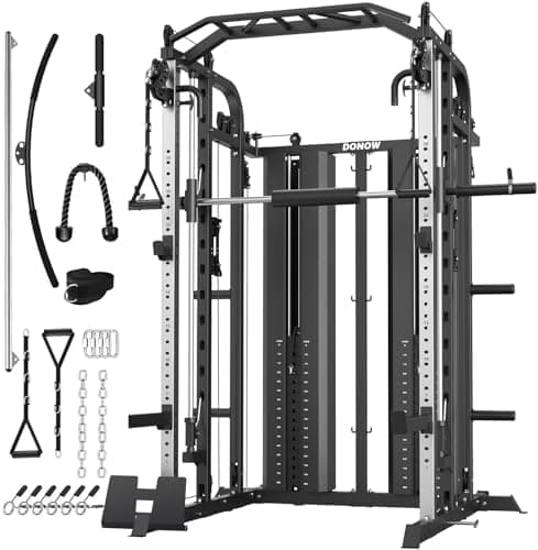 DONOW Smith Machine with Weight Stacks, Multi Function Home Gym System Training Power Cage Squat Rack Dual Cable Crossover…