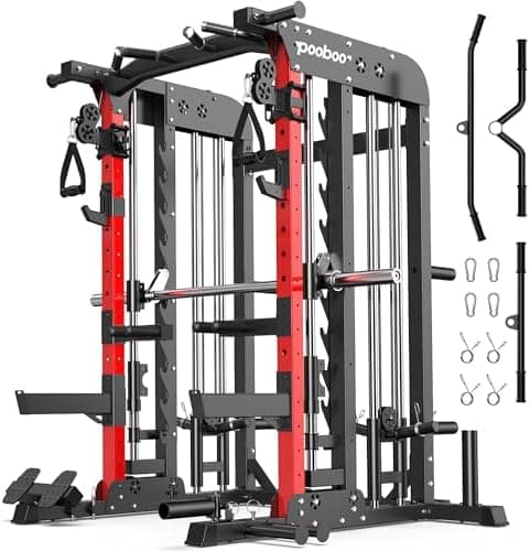 pooboo Multi-Functional Machine Power Cage, 2000LB Squat Rack, LAT-Pull Down System, Dual Pulley Cable Crossover System, Home Gym…