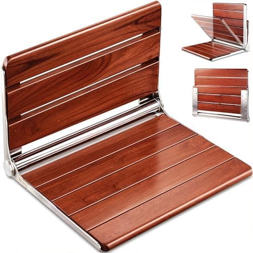 [Upgraded Version] 20" ADA Compliant Folding Teak Shower Seat Wall Mounted - Larger Teak Shower Bench, Home…