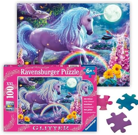 Ravensburger - Glitter Unicorn - 100 Piece Jigsaw Puzzle - Exciting, Colorful Scene of a Glittery, Magical Unicorn - Birds & More…