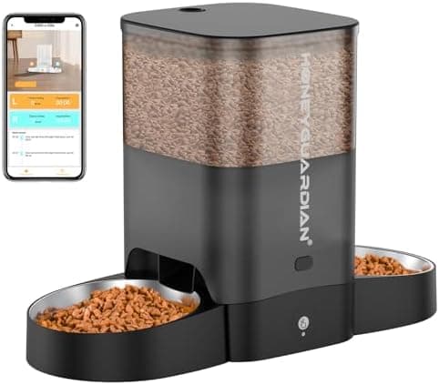 HoneyGuaridan Automatic Cat Feeder for 2 Cats, 2.4/5G WiFi Smart Feed Pet Feeder with Stainless Steel Bowl,APP Control Dispenser…