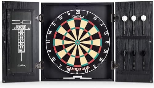 EastPoint Sports Official Size Dart Board Cabinet Set- Easy-Assembly & Complete with 6 Deluxe Steel Tip Darts and Accessories…