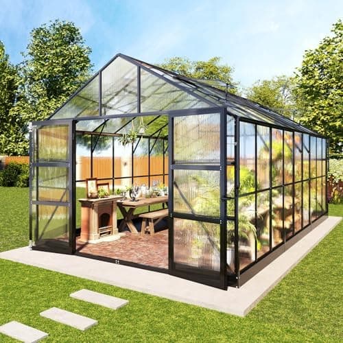 AMERLIFE 10x18x8.4 FT Polycarbonate Greenhouse with 4 Roof Vents & Rain Gutter, Heavy Duty Aluminum Greenhouse for Outdoor Garden…