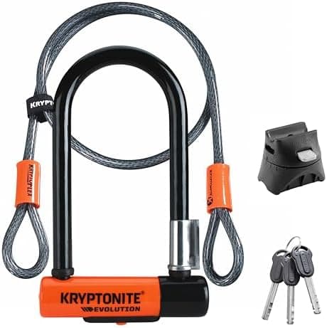 Kryptonite Evolution Mini-7 Bike U-Lock with 4 ft Security Cable - 7mm Max - Performance Steel Shackle with Double Deadbolt…