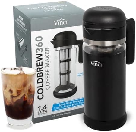 VINCI Cold Brew 360 Glass Coffee Maker – Patented Dual Filter Technology for Faster Brewing – Iced Coffee…