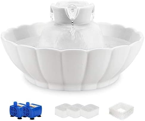 iPettie Tritone Ceramic Cat Water Fountain, Heavy-Duty Waterer for Pets, 2.1 Liters / 2.2 Quart…