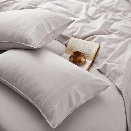 4Pcs Organic Linen Sheets Queen Size, 100% French Linen from Normandy, Breathable Natural Linen Queen Sheet Set with 16 Inch Deep…